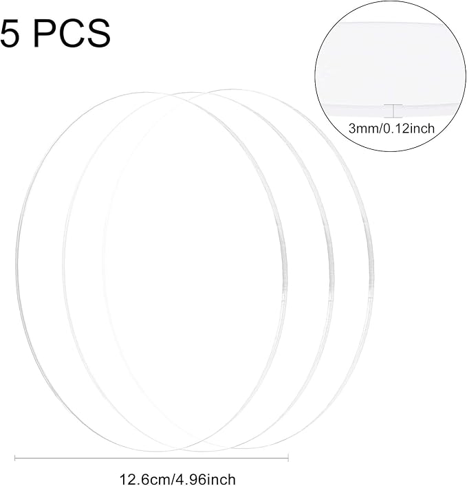 BENECREAT 5PCS 5 Inch Clear Acrylic Sheet Round Circle Dis Acrylic Sheet - Image 2