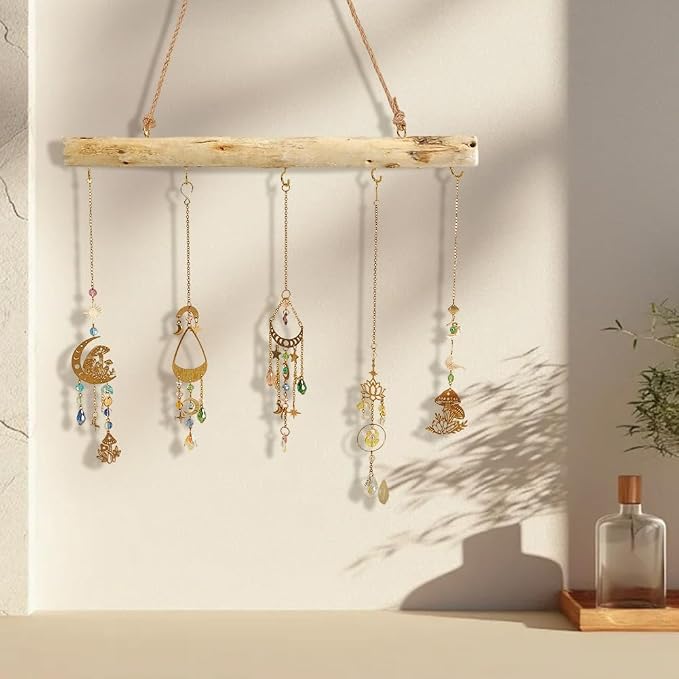 15 Inch 5 Hook Driftwood Wall Hanging Wall Mounted Jewelry Holder Decor Natural - Image 4