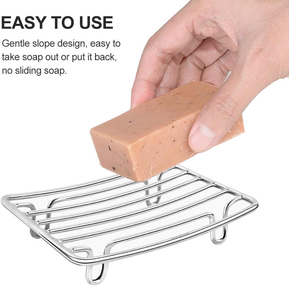 Bar Soap Dish Holder for Shower Bathroom Stainless Steel Rust Proof Self Draining with White Soap Saver Pad