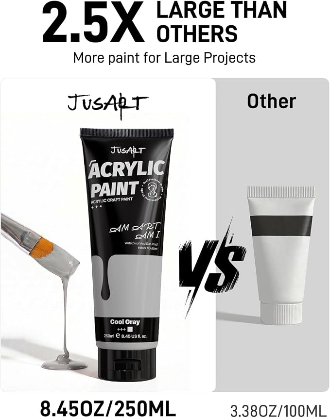 JusArt Gray Acrylic Paint, 8.45oz/250ml Large Tube, Heavy Body Rich Pigment - Image 2