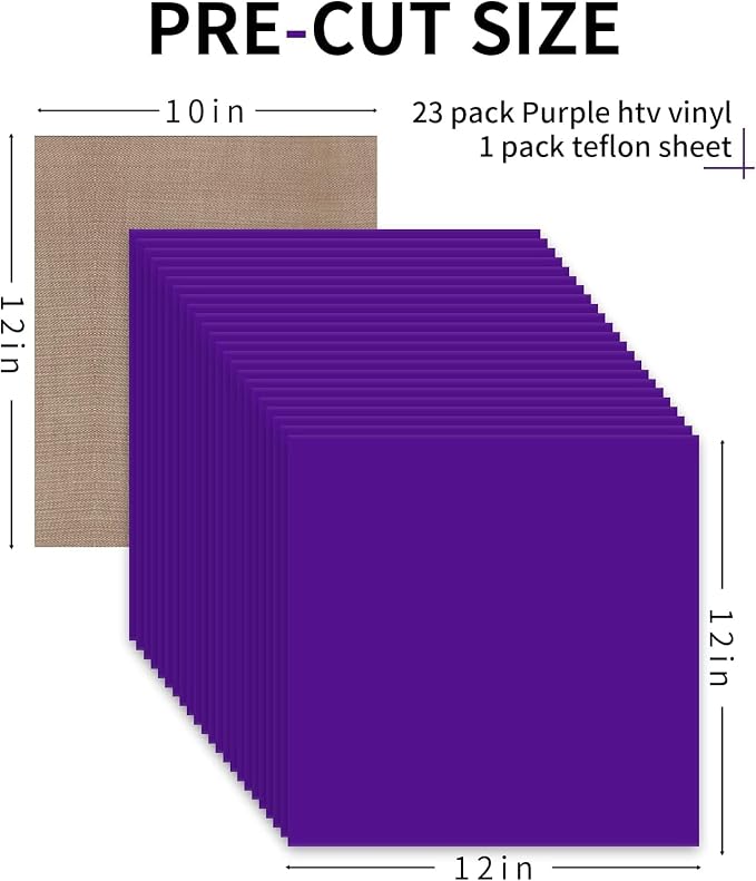 HTVRONT HTV Heat Transfer Vinyl: 24 Pack 12"x12" Purple Iron on Vinyl Sheet | - Image 6