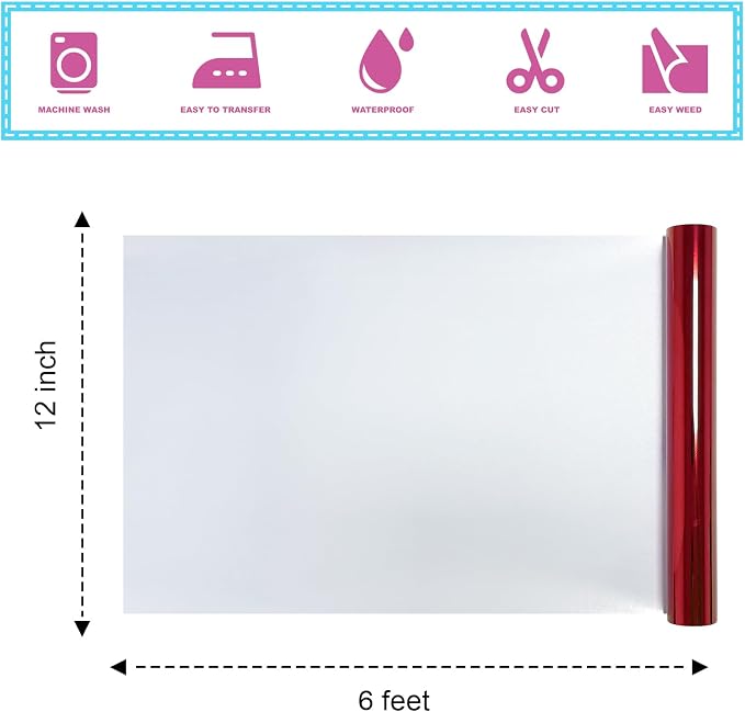 Metallic Red Foil Heat Transfer Vinyl 12Inch*6FT Bundle Chrome HTV in Vibrant - Image 2