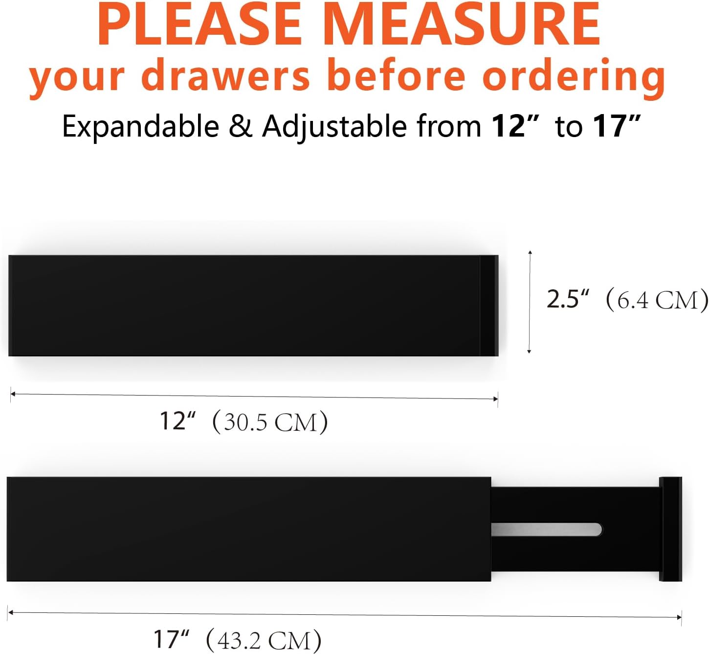 4 Pack Bamboo Drawer Dividers, Adjustable Length from 12 Inch to 17 Inch, Expandable Kitchen Drawer Organizer, Drawer Organization Separators for Clothes, Kitchen, Bedroom, Dresser, Office (Black)