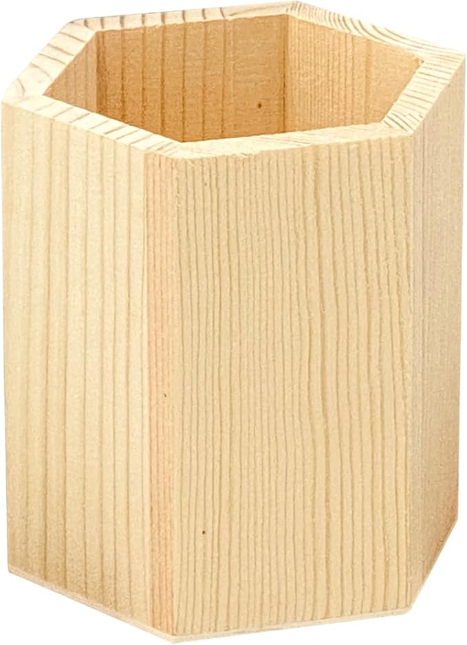 Cregugua 12 Pieces 4 Inch Wooden Pen Holder Hexagon shaped Unfinished Wood - Image 2