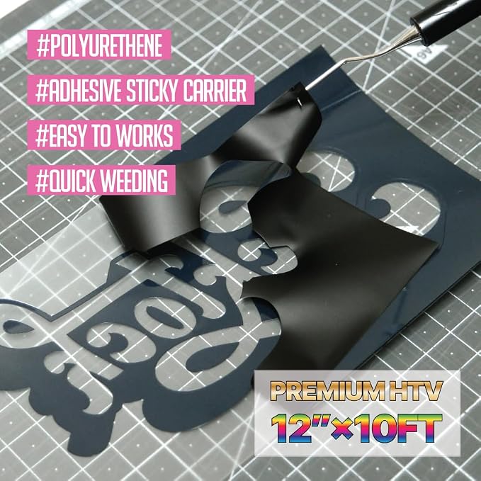 PU Heat Transfer Vinyl 12"×10ft Roll Black – HTV - Image 2