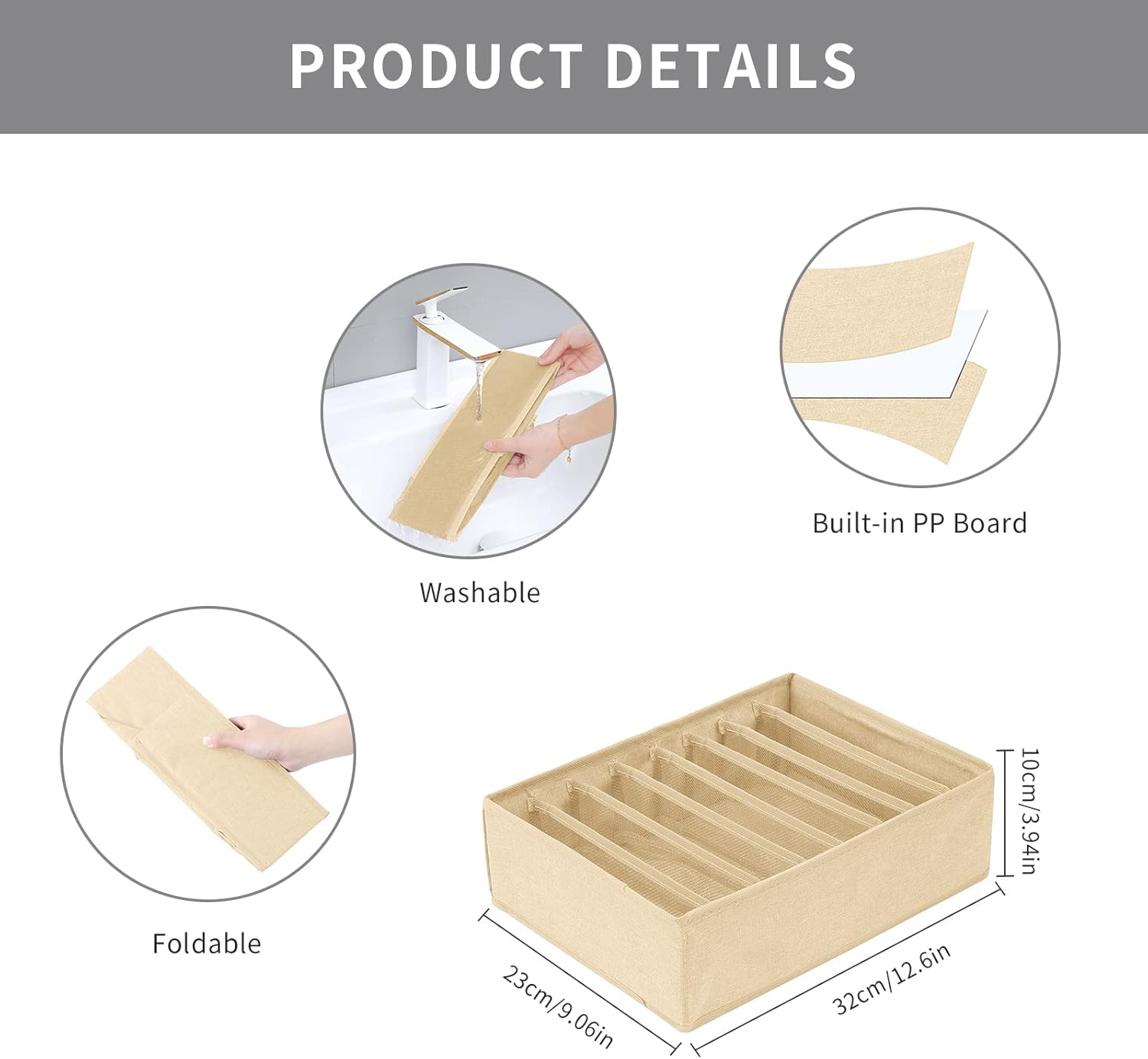 Qozary 4 Pack Drawer Organizers for Clothing, 8 Grids Foldable Closet Organizers and Storage Bins for Bedroom, Dresser Organizer Boxes for Thin T-shirts, Tank Tops