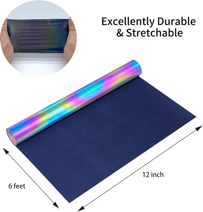 Reflective Heat Transfer Vinyl HTV Vinyl 12in x 6ft Reflective Rainbow Iron On - Image 2