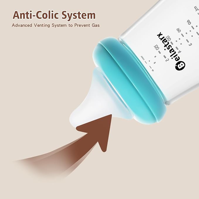 Glass Baby Bottles with Natural Response Nipple Size S - Anti Colic Baby Bottles Wide Neck Slow Flow Baby Bottle (Blue, 6oz (Pack of 4))