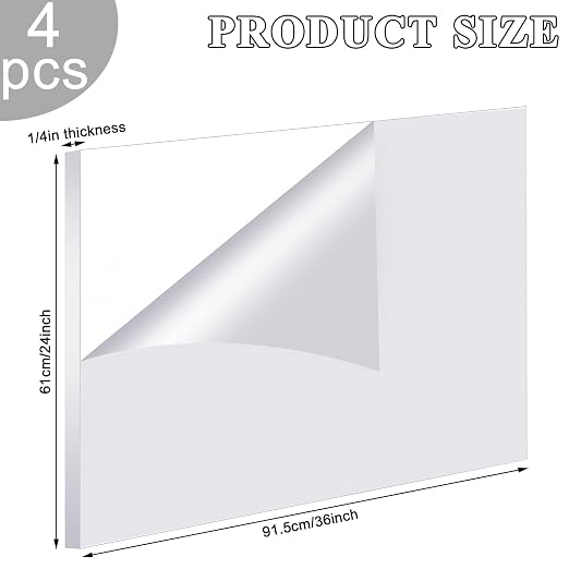 Roowest 4 Pcs 24 x 36 Inch, 1/4 Inch Thick Clear Acrylic Sheets Transparent - Image 2