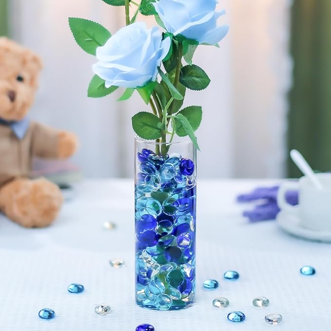 CYS EXCEL Blue Mix Glass Gemstone Beads Vase Fillers Flat Marble Beads Multiple - Image 6