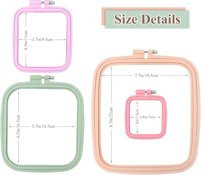 ZOCONE 4 Pcs 4 Size Square Embroidery Hoops, ABS Plastic Embroidery Hoops Cross - Image 2