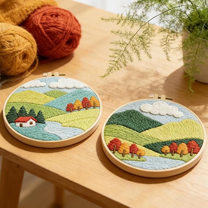 INFUNLY 2 Pcs Forest Valley Punch Needle Embroidery Kit 8.7" DIY Punch - Image 4
