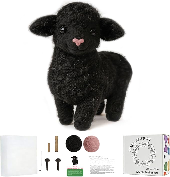 FACE N FACE DIY Needle Felting Kit Cute Black Lamb Standing – Needle Felting by FaceNFace
