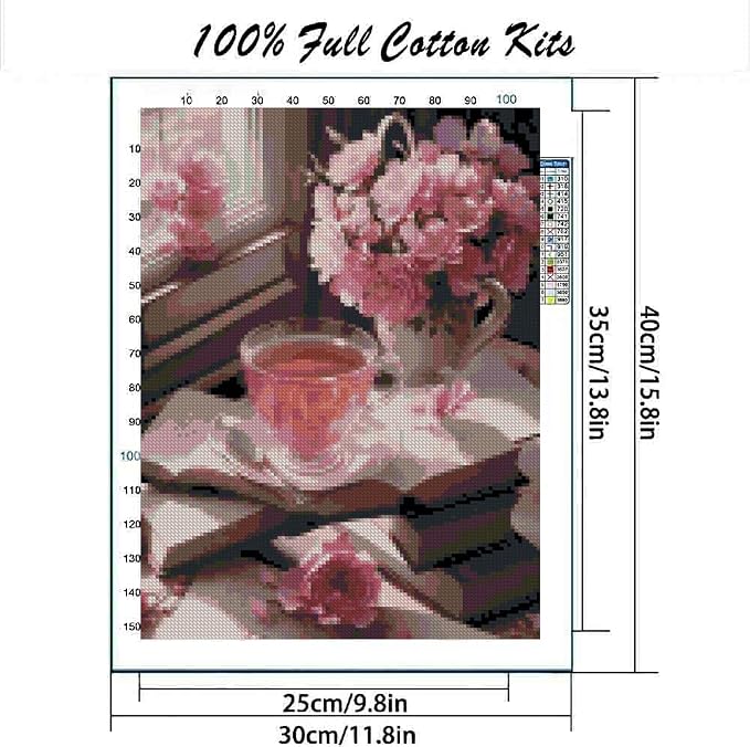 Books and Flowers Stamped Cross Stitch Kits，Flower Embroidery Starter Kit - Image 2