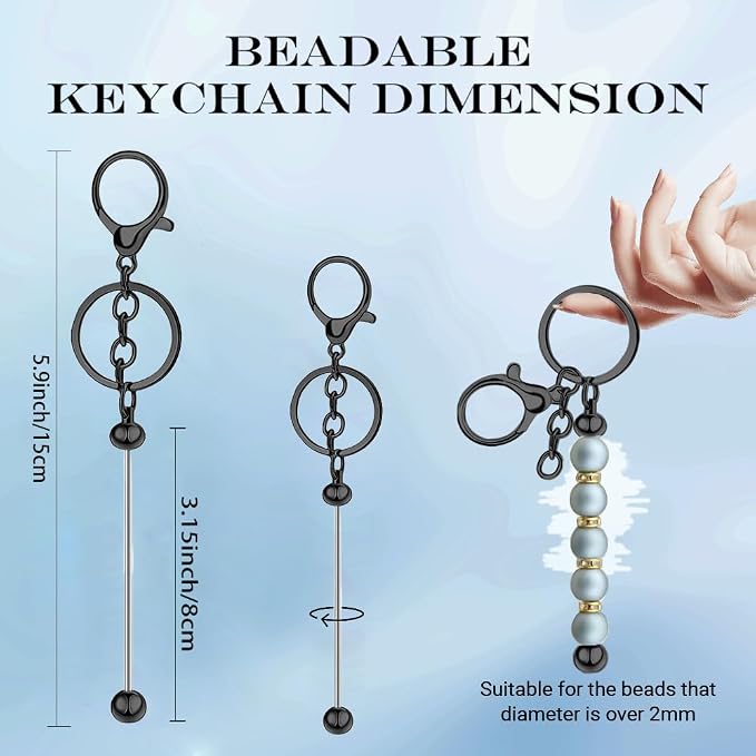 6Pcs Beadable Keychain Bars Blanks Bead Keychain Bar Metal Beaded Keychains - Image 2