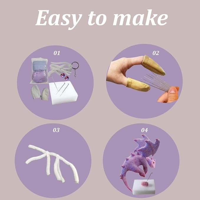Dragon Needle Felting Kit For Beginners, Wool Felting Needles DIY Dinosaur | - Image 3