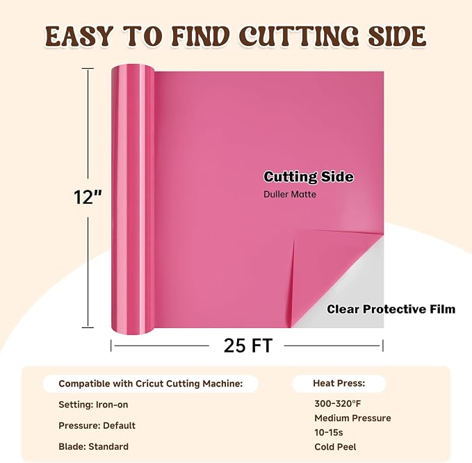 guangyintong Heat Transfer Vinyl Pink HTV Rolls, Matte Surface HTV Vinyl - Image 2