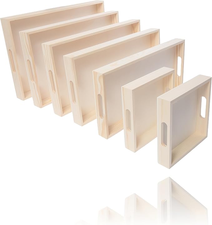 Wooden Nested Serving Trays, Unfinished Rectangle Trays - Image 2