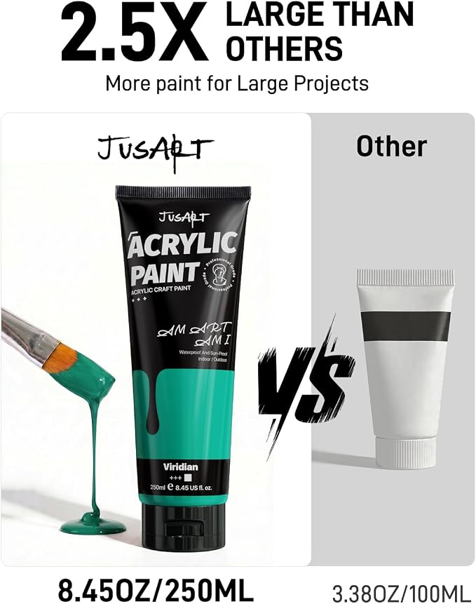 JusArt Green Acrylic Paint, 8.45oz/250ml Large Tube, Heavy Body Rich Pigment - Image 2