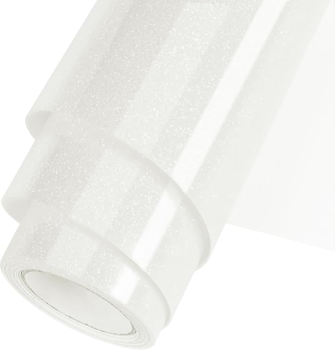 Iris White Glitter HTV Heat Transfer Vinyl Roll 12inch x 5 ft by WOOGLITTER