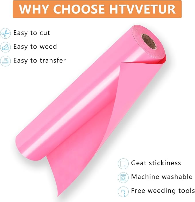 HTVVETUR Pink HTV Iron on Vinyl 12Inch by 35ft Heat Transfer Vinyl - Image 3