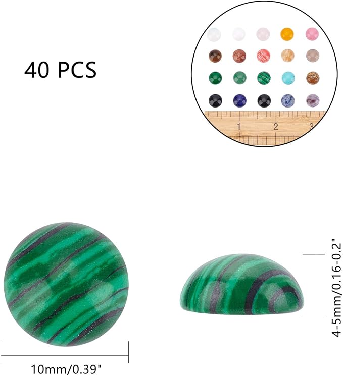 SUPERFINDINGS 40pcs 10mm Half Round Natural Cabochon 20 Color Flat Back - Image 2