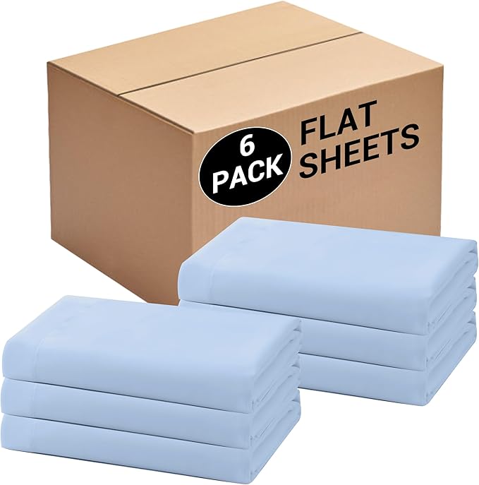Bulk Twin Flat Sheets Only, 6 Pack Quick Sort Top Bed Sheet, Color-Coded Label by Culve