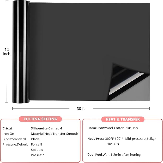 HTVRONT Black HTV Heat Transfer Vinyl Roll - Image 5