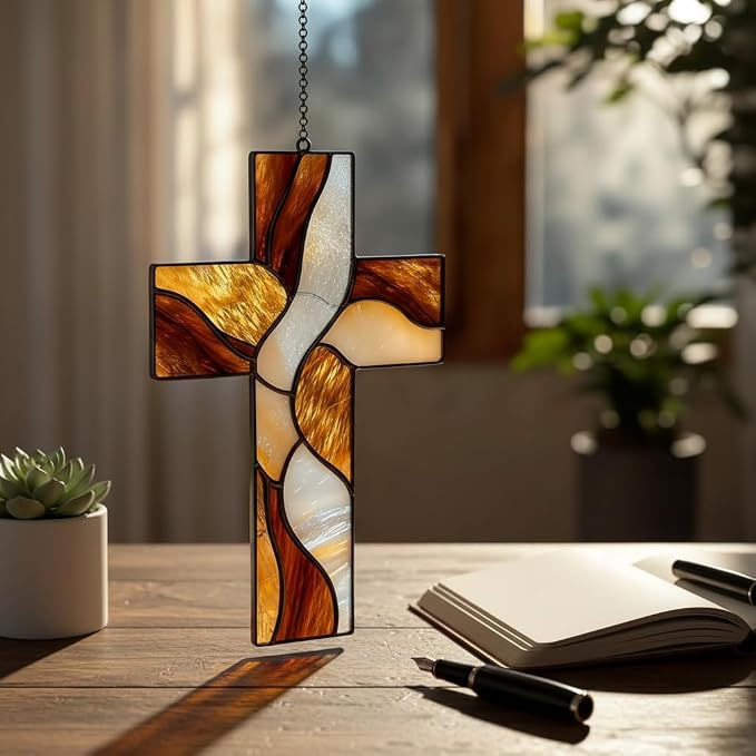Amber Christian Cross Acrylic Suncatcher - Image 2