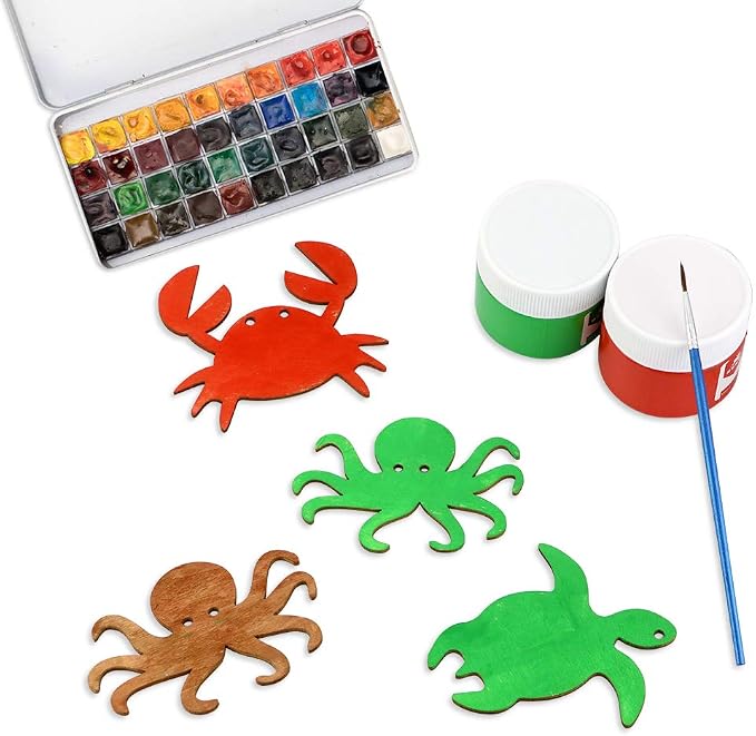 48 Pack Unfinished Wooden Ocean Sea Animal Life Cutouts, Seahorse Shapes Model - Image 6