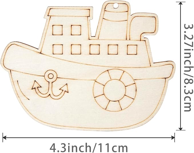 4In Steamship Shape Hanging Wood Ship Unfinished Wood - Image 2