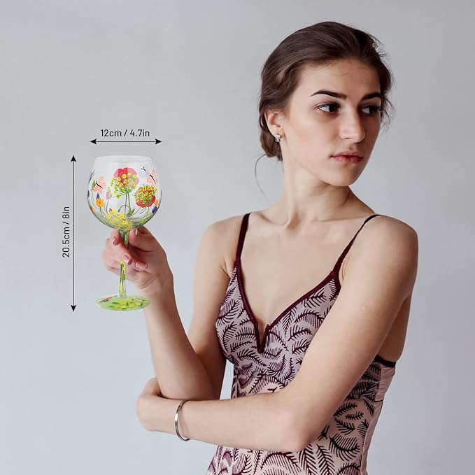 NymphFable Flower Wine Glass 100% Hand Painted Gin Balloon Wine Glass 20oz - Image 2