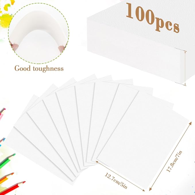 100PCS 5x7 Watercolor Paper Bulk, 140lb/300g Cold Press Thick Water Color Paper - Image 2