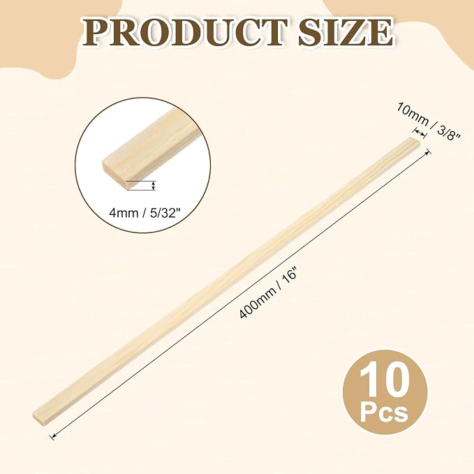 MECCANIXITY 10Pcs Wood Strips Slats, 5/32" x 3/8" x 16" Thin Wood Sticks Flat - Image 2