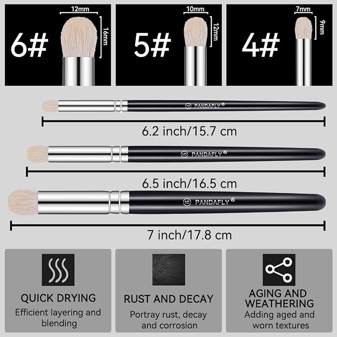 PANDAFLY Drybrush Set, 3 Sizes Hobby Detail Paint Brush Set, Acrylic Paint - Image 3