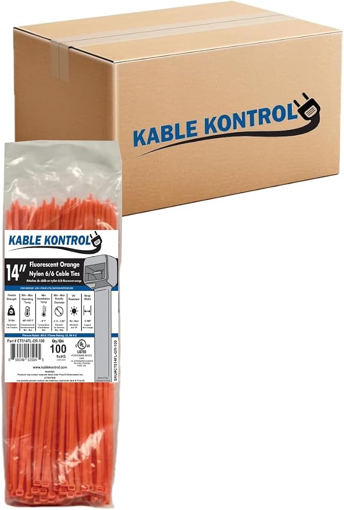 Kable Kontrol Fluorescent Orange Zip Ties 14 Inch 6, 50 Lbs Tensile Strength by KABLEKONTROL%C2%AE