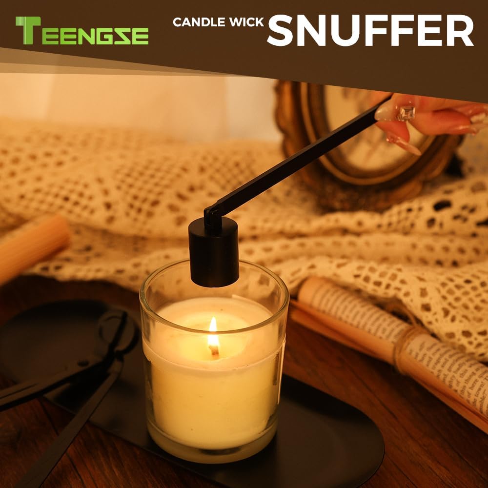 3 in 1 Candle Accessory Set, Candle Wick Trimmer, Candle Wick Snuffer, Candle Wick Dipper Beautiful Box for Candle Lover (Black)