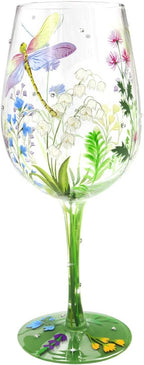 NymphFable Hand Painted Wine Glass Colorful Dragonfly Flower Artisan Painted 15 by NymphFable