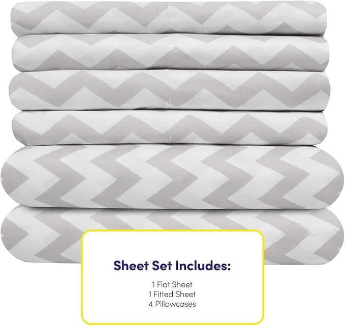 Queen Sheets Chevron Grey- 6 Piece 1500 Supreme Collection Fine Brushed - Image 4