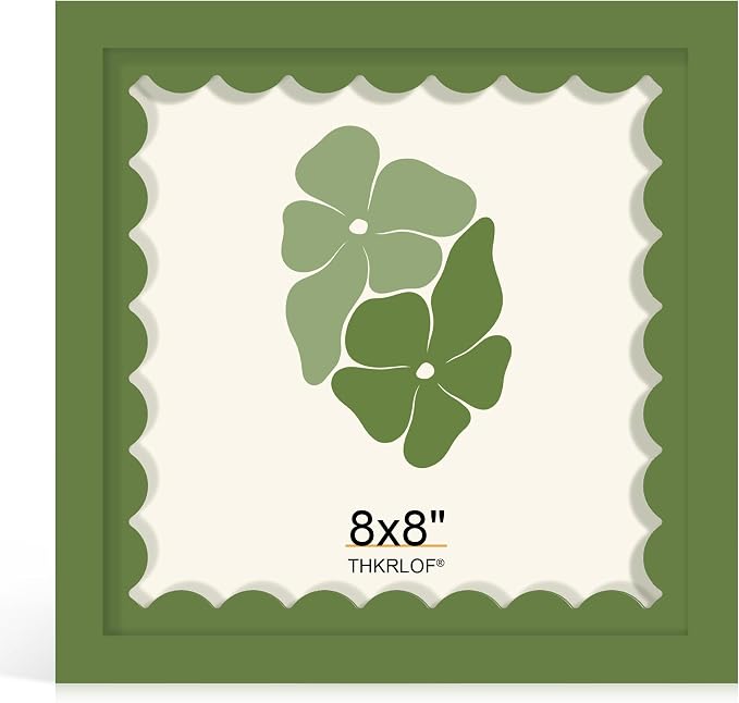 8x8 Picture Frame with Wavy Mat, Wooden Real Glass 8 x 8 Photo Frame by THKRLOF