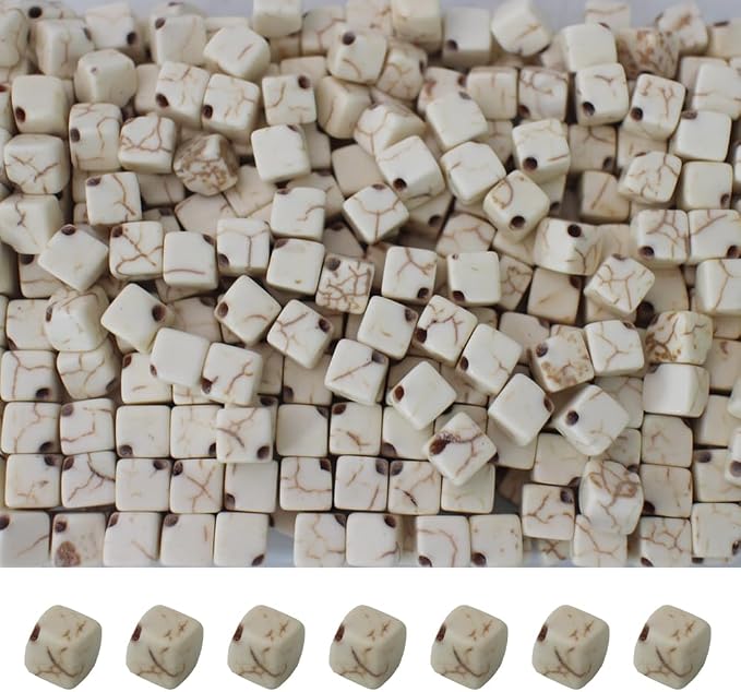 White Cube Space Beads for Jewelry Making 6mm 300pcs Natural Turquoise Stone by PAMIRTONG