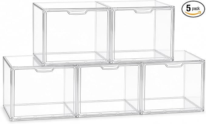 XX-Large Clear Acrylic Display Case, 5 Pack | Extra Large Stackable Storage Bins by TimberAura