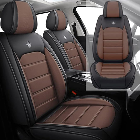 Leather Seat Cover for Ford Edge 2010-2026,Waterproof Soft Seat Covers,Interior Accessories Seat Covers Cushion Vehicle Protector Airbag Compatible(Black&Coffee,2PCS Front)