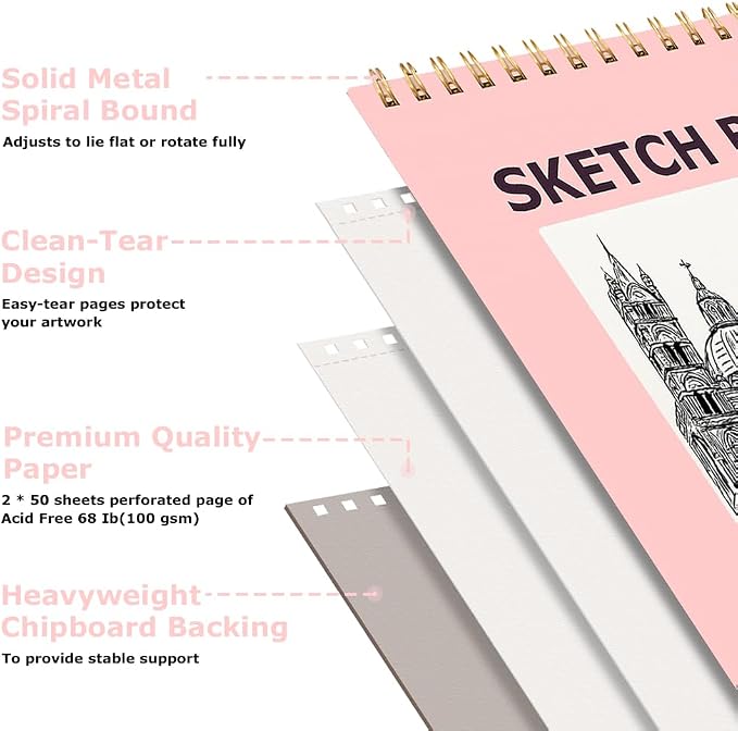 9" x 12" Sketch Book, Acid Free Artist Drawing Book Paper, Art Supplies - Image 2