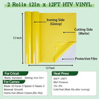guangyintong Yellow Heat Transfer Vinyl HTV Rolls, 2 Rolls 12" x 12ft Yellow - Image 2