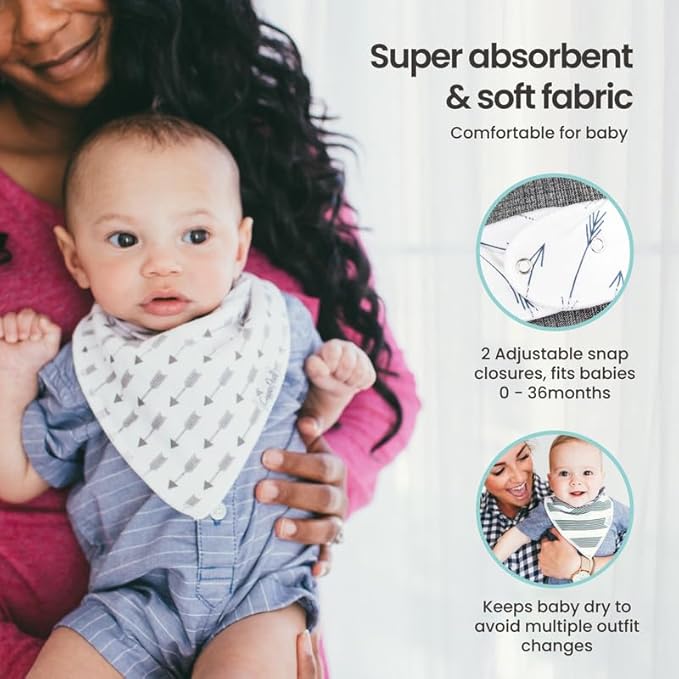 Copper Pearl 4 Pack Soft Cotton Baby Bibs for Drooling and Teething, Absorbent Drool Bibs for Baby Girl and Boy, Adjustable to Fit Newborns to Toddlers, Tons of Styles (Sage)
