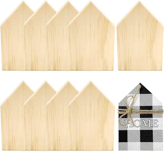 10 Pieces Unfinished House Shaped Wooden Cutouts Rustic Farmhouse Wooden by Ahzemepinyo