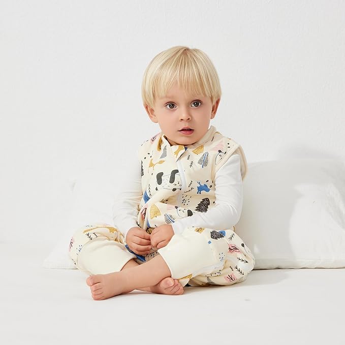Duomiaomiao 1.5 TOG Toddler Sleep Sack 12-24 Months 100% Cotton Four Season Side Open Zipper Baby Sleep Sack with Feet, Breathable Toddler Wearable Blanket