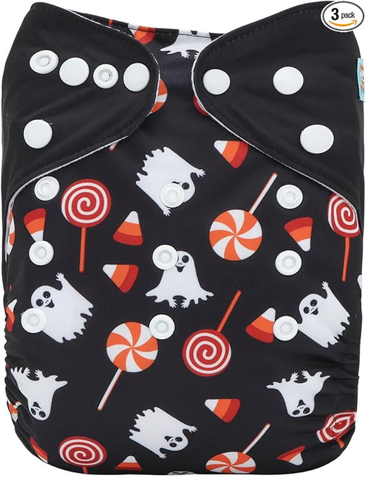 ALVABABY Halloween Baby Cloth Diapers One Size Adjustable Washable Reusable for Baby Girls and Boys 1 Pack with 2 Inserts AMD132-2TA