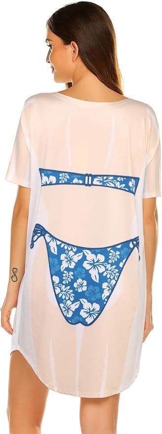 Ekouaer Women's Bikini Shirt Cover Up Short Sleeve Cute Bikini Print Cover-Up - Image 2